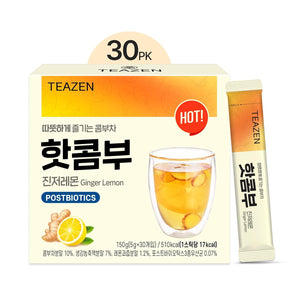 TEAZEN Lemon Ginger Hot Kombucha Tea, 30 Sticks