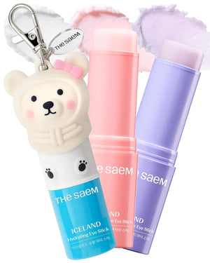 THESAEM Iceland Hydrating Eye Stick 3-Pack Set with Cute Bear Keyring