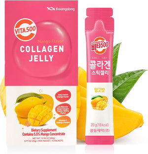 KWANGDONG Vita500 Mango Collagen Peptides Korean Jelly Stick with Vitamin C 15 Pack